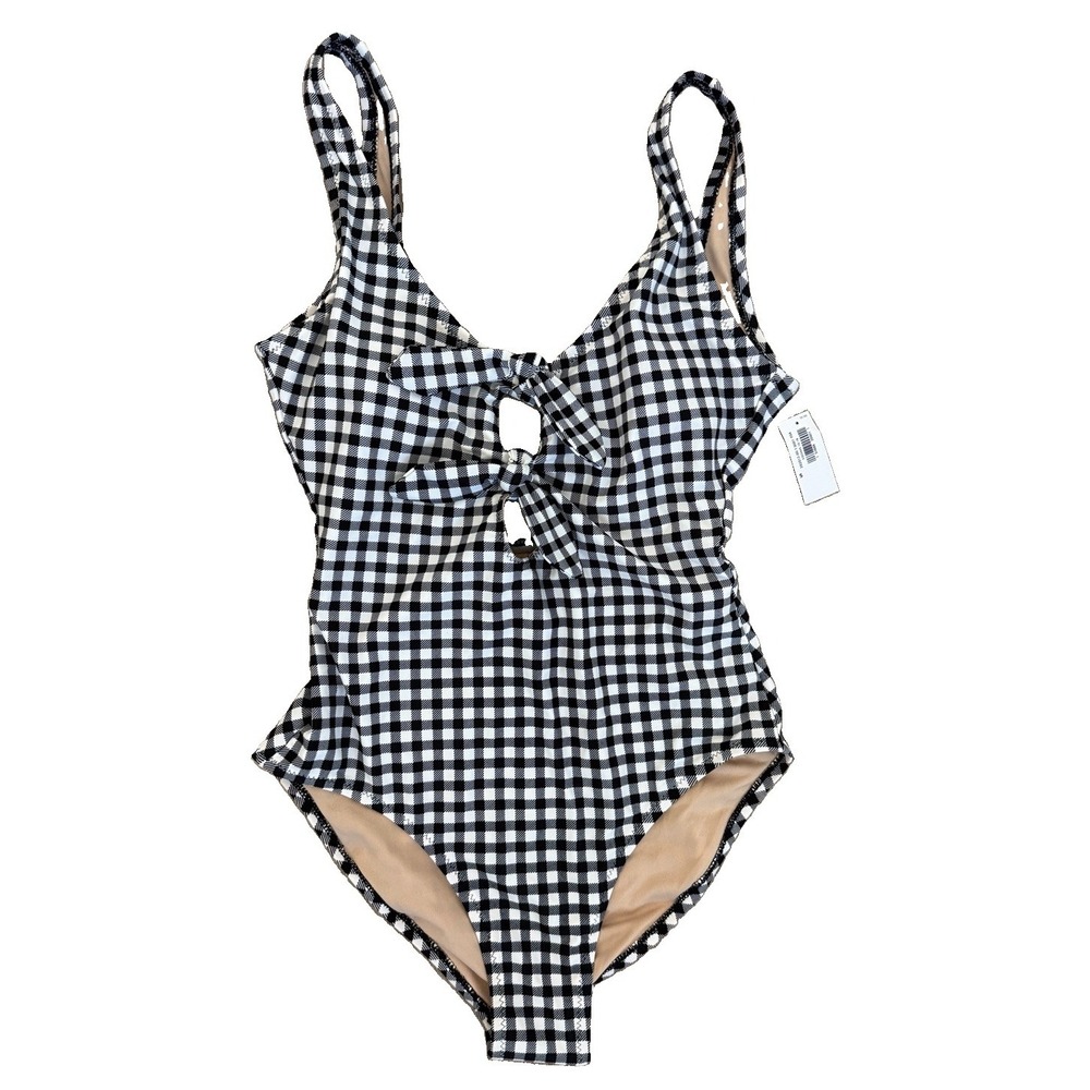 NWT Women's SM Gingham Tie Front One Piece Bathing Suit Old Navy Black/white